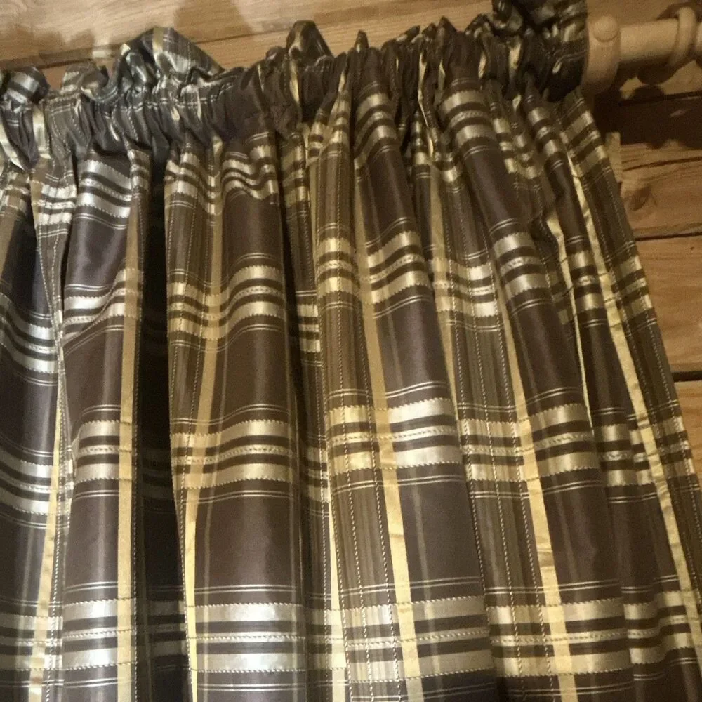 Chris Madden JCPenney Mystique Plaid Drapes 2 Panels Brown Gold Lined 54x84 VTG